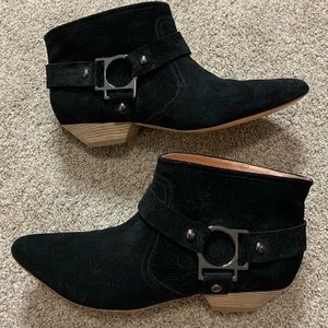 Women's BELLE Sigerson Morrison BLACK Suede RING Harness ANKLE Booties BOOTS 9.5